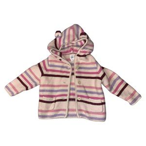 Baby GAP Pink Purple and Nude Striped knitted hoodie Size 6-12 mo